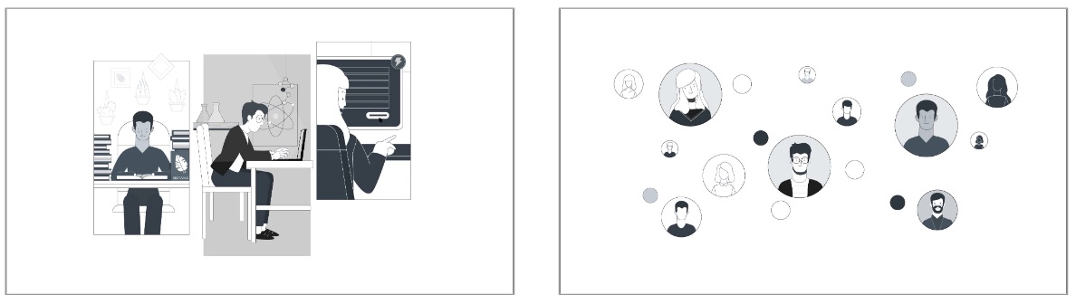 Campus Nexus Animated Overview Video Sketches storyboards with people working and headshots